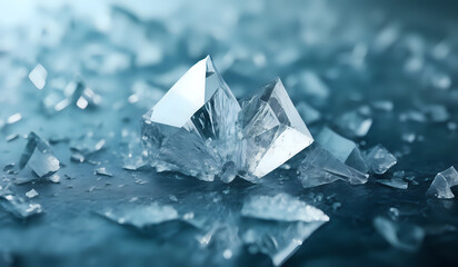 Clear crystal broken and shattered glass background. Ai generated.