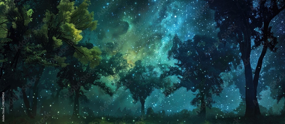 Poster Night Forest Under A Starry Sky