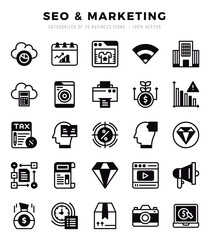 SEO & Marketing Lineal Filled icons collection. Lineal Filled icons pack. Vector illustration