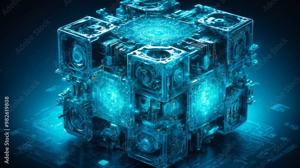 Poster technology abstract digital cube. generic advanced technology concept.