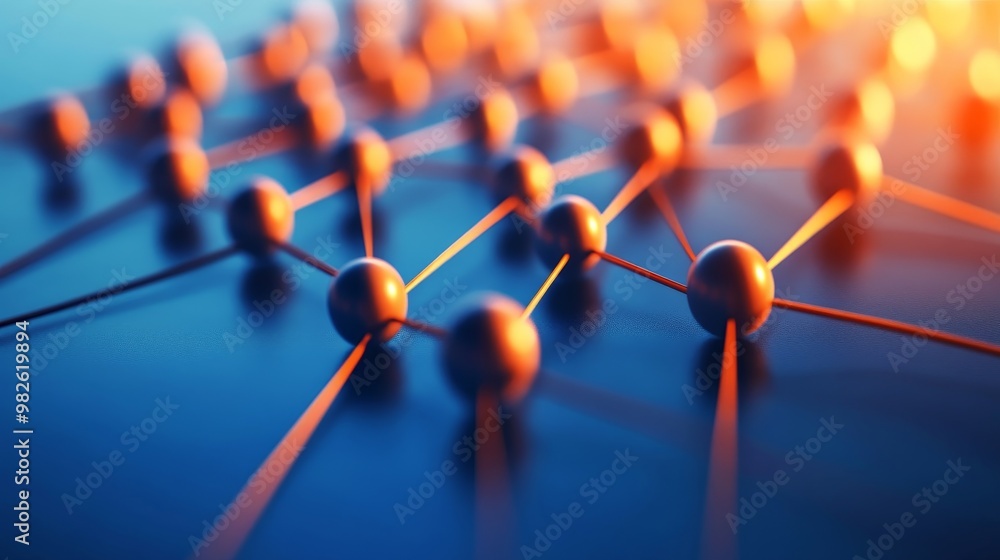 Poster abstract molecular structure with glowing nodes and connections, illustrating scientific concepts an