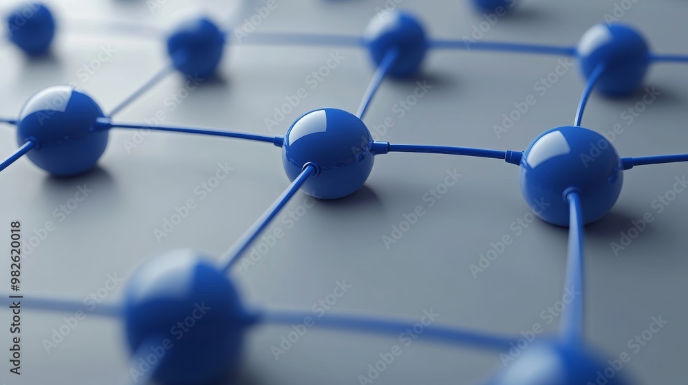 Poster abstract network design with interconnected blue nodes on a smooth surface, representing technology 
