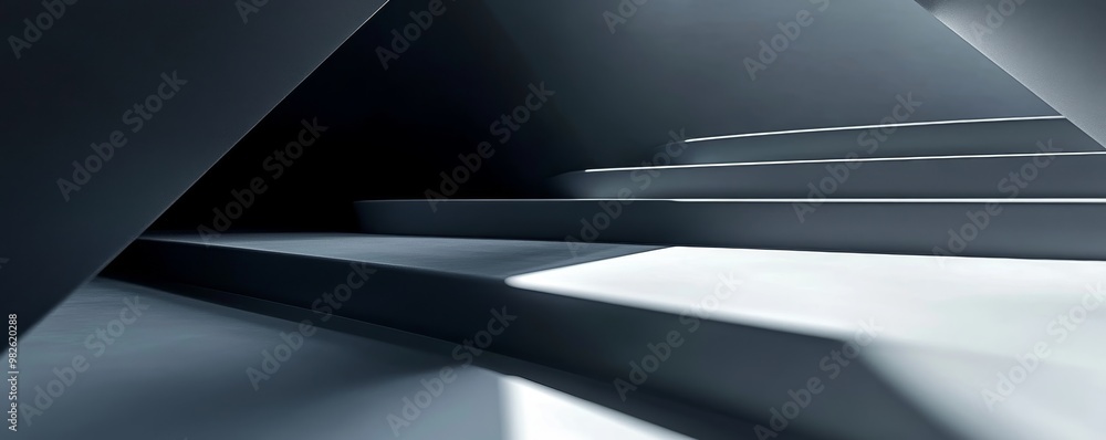 Poster abstract shadows and light create depth on modern stairs, showcasing a minimalist design in a contem