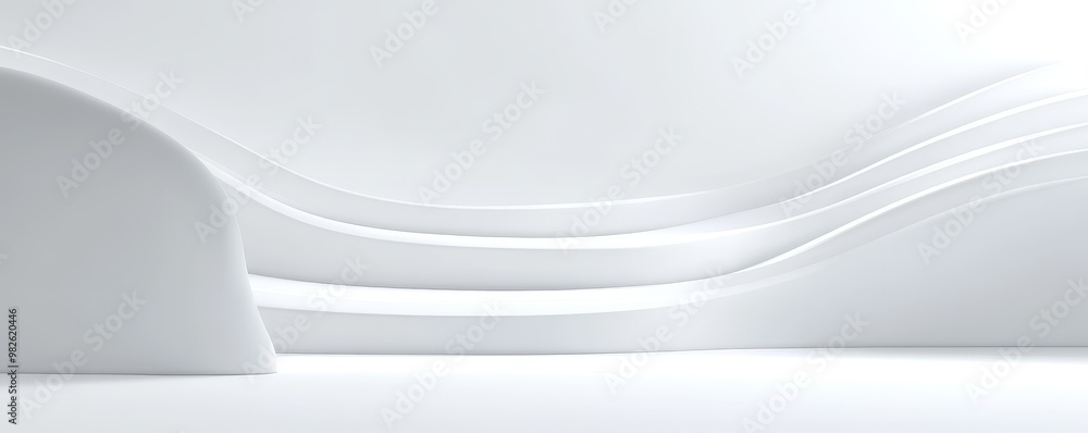 Poster abstract white interior with flowing curves, perfect for minimalistic designs and modern architectur