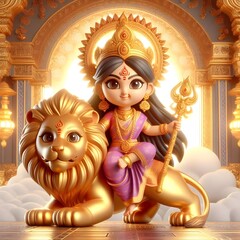 Cutest 3D Cartoon Style Image of Hindu Goddess Durga Maa | Adorable and Devotional Illustration