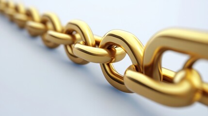 Fototapeta premium Close-up of a polished gold chain link, symbolizing strength, luxury, and elegance in design.