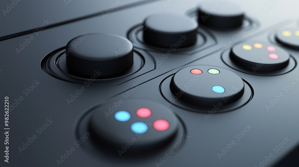 Poster close-up of colorful buttons on a modern device, highlighting design and texture, perfect for tech o