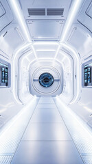Futuristic white interior of a laboratory or spaceship