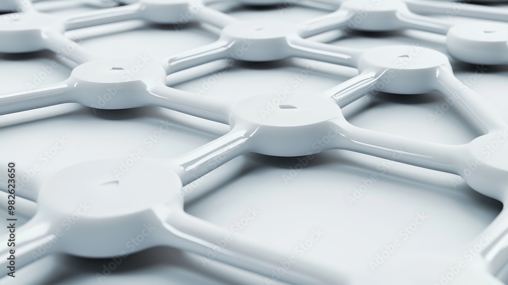 Poster close-up view of interconnecting white structures, showcasing modern design and innovative patterns 