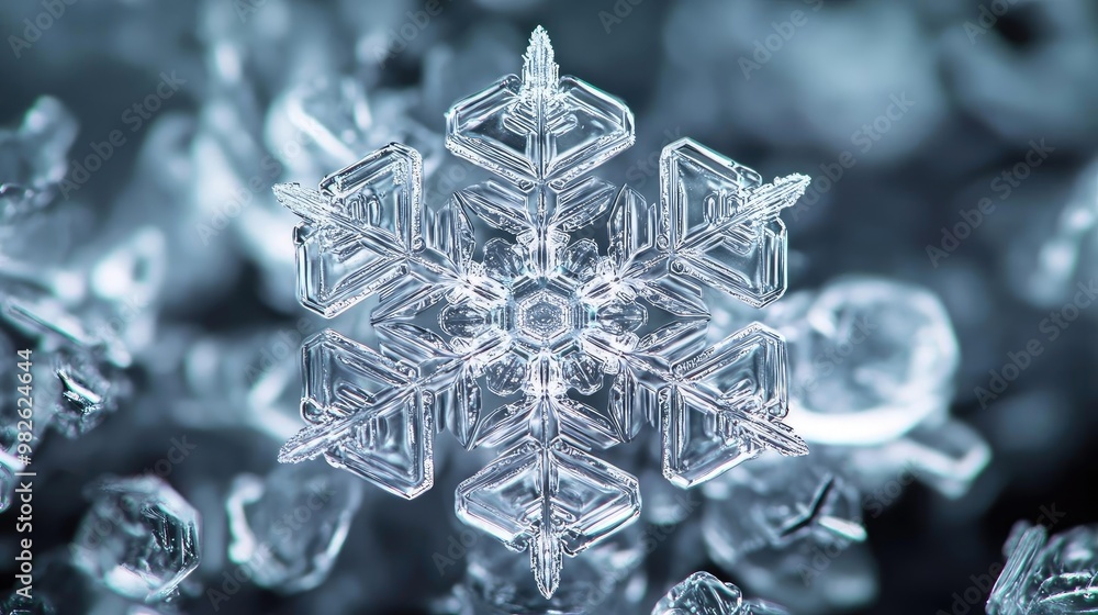 Poster a stunning close-up of a snowflake showcasing its intricate details and unique crystalline structure