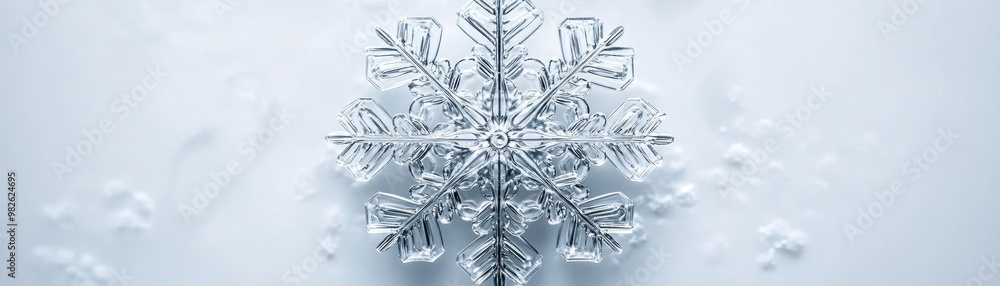 Poster a close-up view of a intricate snowflake resting on a smooth surface, highlighting the beauty of win
