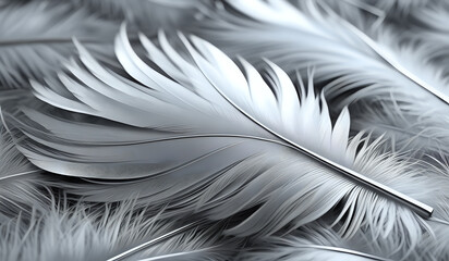 Close up of a silver colored feather background texture illustration. AI Generated