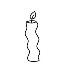 Wax vector line decoration aesthetics candle. Hand drawn colored illustration. Delicate romantic element of decor. Outline cozy glowing burning candle wick. christmas, wedding, birthday, valentine day