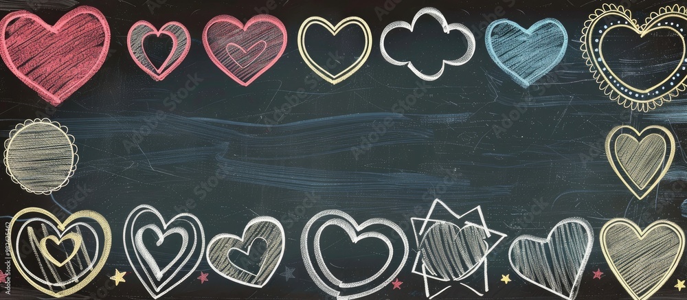Poster chalkboard frames set different objects shapes rectangle star home heart oval yellow background temp