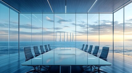 Elegant Boardroom with Stunning Ocean View at Sunset