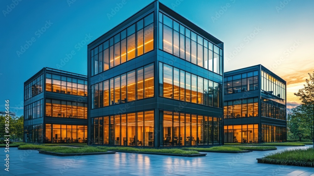 Canvas Prints Modern Office Building Complex at Dusk