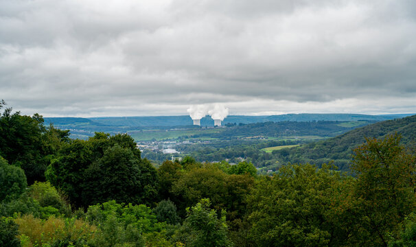 Scene with nuclear power plant in Chooz, Northern France, seen from the Belgian border
