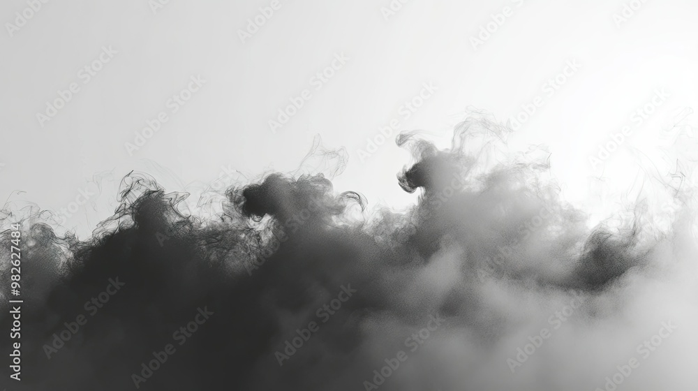 Poster dense smoke drifting across the frame, with a large section of empty background for text. the contra