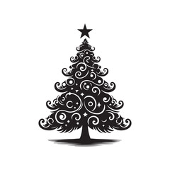 Hand drawn christmas tree silhouette with white background
