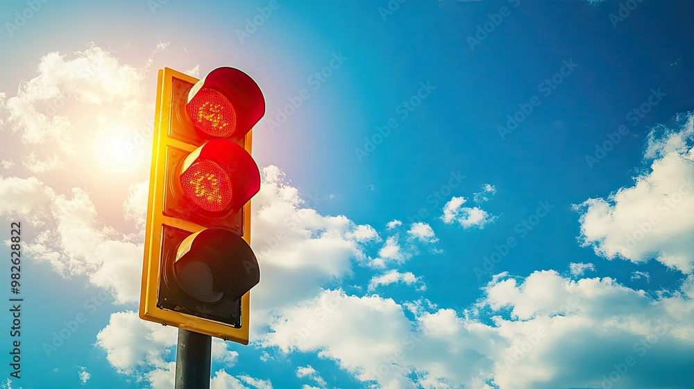 Aufkleber isolated traffic signal with blank space above for copy, positioned at a highway intersection. the r