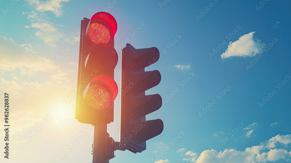 Aufkleber isolated traffic signal with blank space above for copy, positioned at a highway intersection. the r