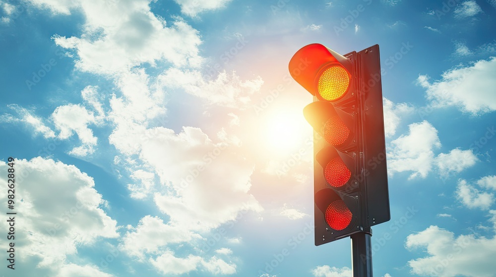 Aufkleber isolated traffic signal with blank space above for copy, positioned at a highway intersection. the r