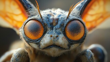 Close-Up Macro Photography of a Fantasy Insect with Orange Eyes