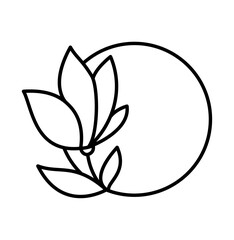 Flower logo line design with place for text. Vector template elegant element in trendy linear style. abstract emblem for floral shops or studios, wedding florists, creators of custom floral