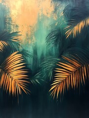 Tropical Palm Leaves Against a Colorful Background