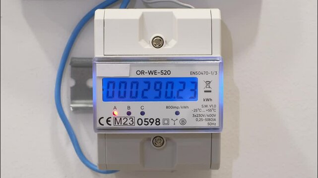Electricity meter shows electricity consumption, reasonable consumption of resources and electricity control