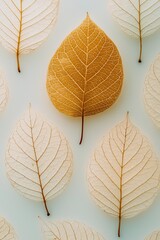 Minimalist skeleton leaves on a clean background 