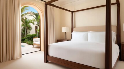 Luxurious hotel suite featuring a four-poster bed