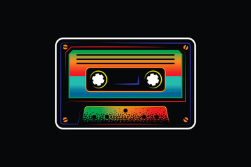 Audio cassette. Original vector illustration in vintage style. T-shirt design.