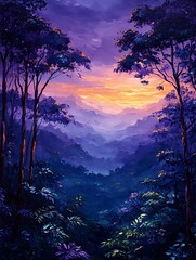 Serene Sunset Over Misty Mountain Landscape