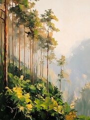 Serene Forest Landscape with Soft Morning Light