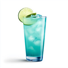 Refreshing Baja Blast Tequila Cocktail in Collins Glass | Food Photography on White Background