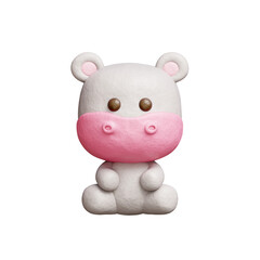 3D cute hippo, Cartoon animal character, 3D rendering.