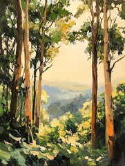 Serene Forest Landscape with Tall Trees and Green Foliage