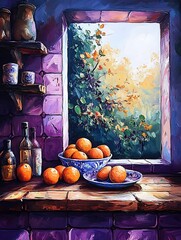 Vibrant Still Life of Oranges by a Sunlit Window