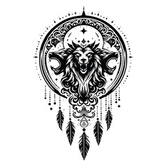 Fototapeta premium cerberus with bohemian decoration in black and white illustrations, cutout graphic w