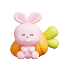 3D cute rabbit with carrot, cartoon animal character, 3D rendering.