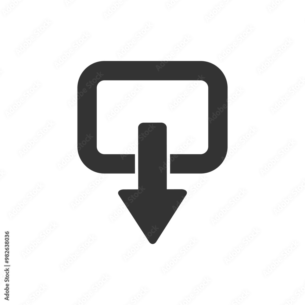 Poster download icon with downward arrow symbol design. minimalistic download icon featuring a bold downwar