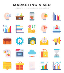 Marketing & Seo Icons Pack Flat Style. Vector illustration.
