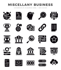 Vector icons set of Miscellany Business. Glyph style Icons.