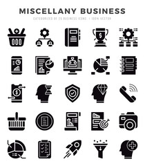 Miscellany Business Icons Pack Glyph Style. Vector illustration.