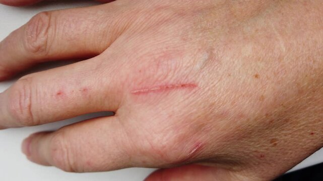 Hand scratched by a kitten. The dangers of cat scratch disease. Selective Focus