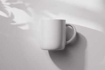 Cup on surface with plant shadow mockup. 3D rendering