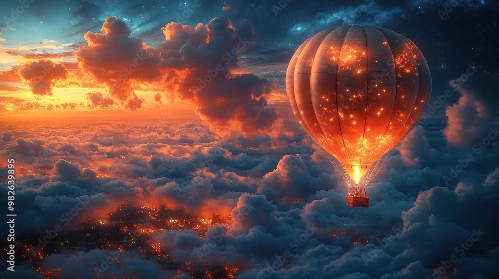 Canvas Prints Hot Air Balloon Soaring Through the Clouds