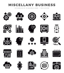 Set of Miscellany Business Icons Glyph icons collection.