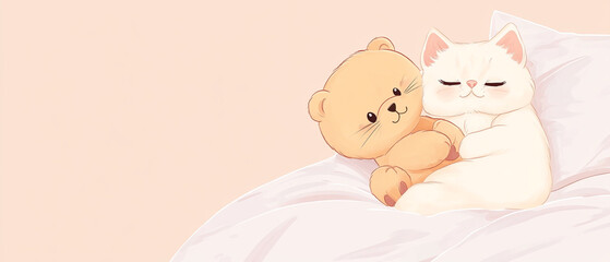Exotic Shorthair Cat Cuddling With A Teddy Bear Cute